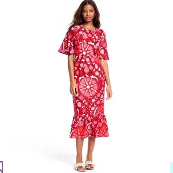 RHODE Dresses & Skirts - RHODE x Target Women's Red Zinnia Floral Print Bell Sleeve Midi Dress Size 4